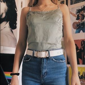 Green embroidered tank top